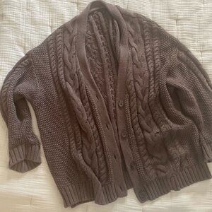Quince Chocolate Brown Cable Knit Cardigan (Oversized)